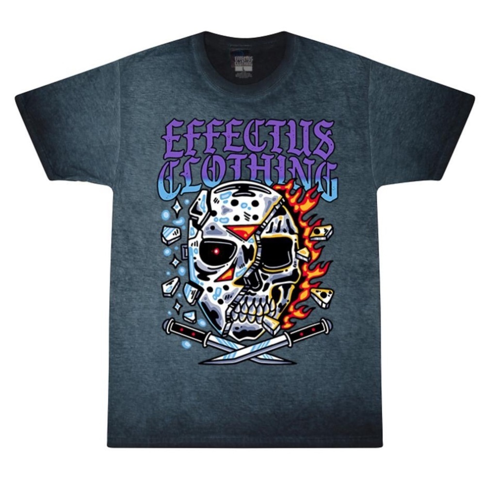 Mens Acid Wash Skull Skeleton Design Tee Shirt